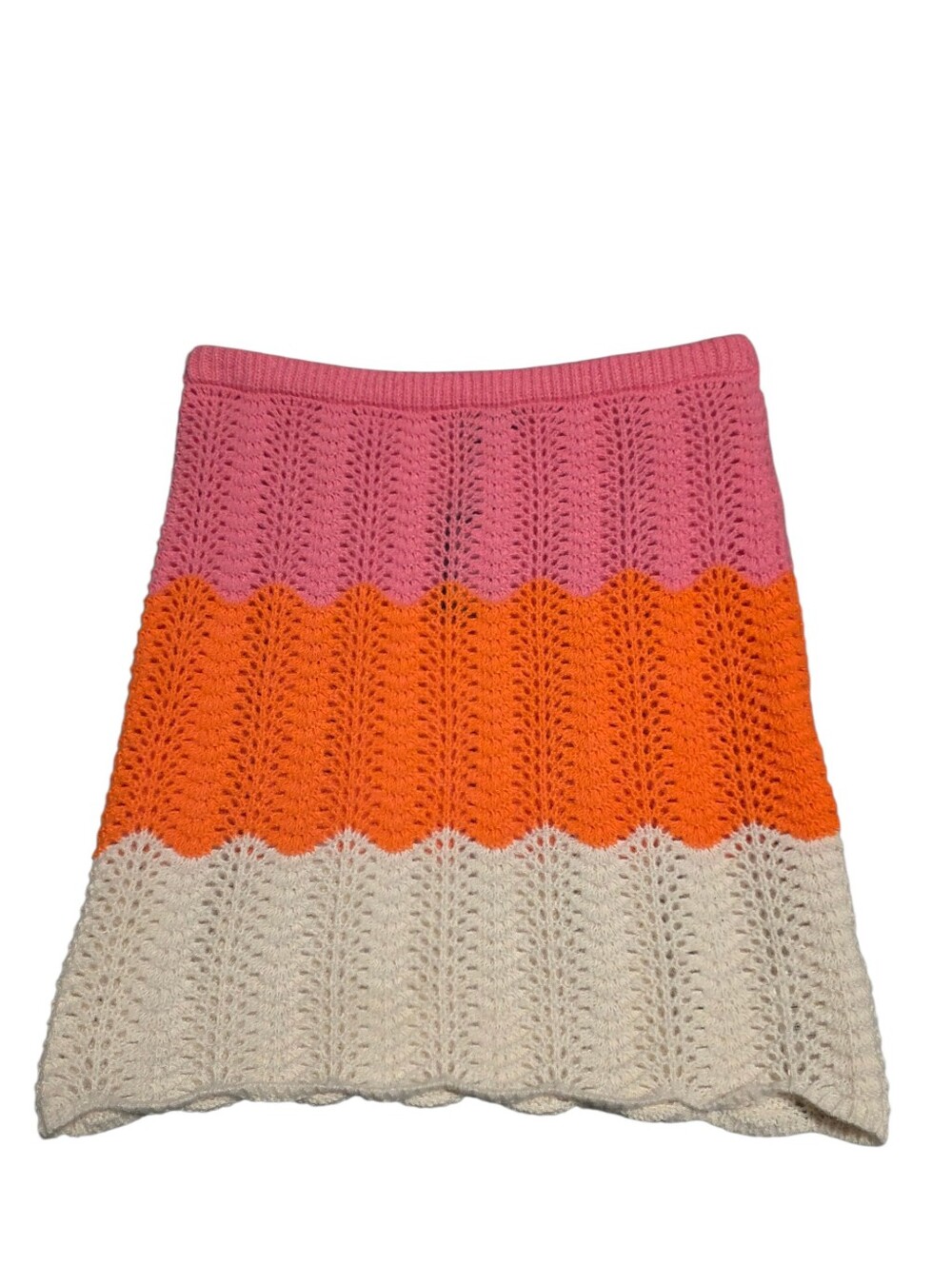 PrettyLittleThing Pink Orange Cream Crochet Knit Mini Skirt